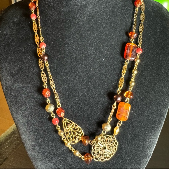✨2 for $30✨ Avon Station Necklace (Signed Vintage, Beaded, Gold Tone, Red) - Picture 7 of 17